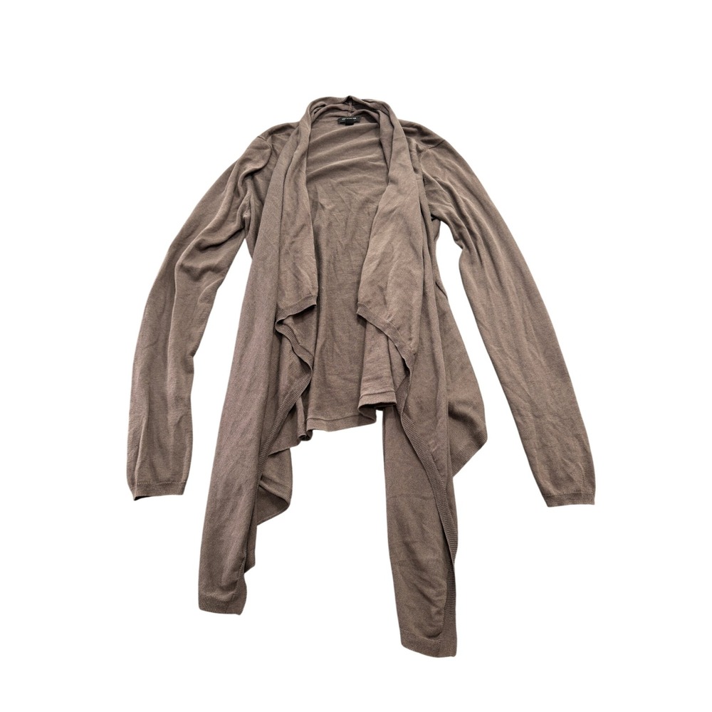 Ann Taylor Womens S Brown Draped Open Front Long Sleeve Knit Cardigan Sweater